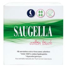 Saugella Cotton Touch Serviette Extra Fine avec Ailette Nuit 12 protections - Avec Ailettes -