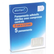 Alvita Pansement Adhésif Stérile avec Compresse Centrale 5 x 7,2cm - Stérile, Absorbant -