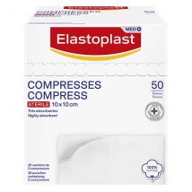 Elastoplast Premiers Secours Compresses Stériles 10cm x 10cm 50 unités - Stérile, Absorbant -