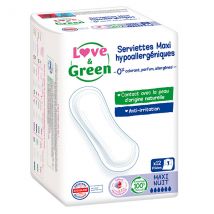 Love & Green Serviettes Hypoallergéniques Maxi Nuit 12 unités Bio et Vegan- -