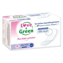 Love & Green Serviettes pour Fuites Urinaires Maxi Nuit 12 unités Bio et Vegan- -