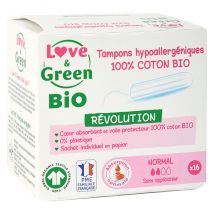 Love & Green Hygiène Féminine Tampon Hypoallergénique Normal Bio 16 unités
