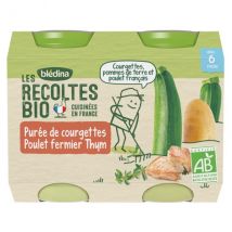 Blédina Les Récoltes Bio Pot Purée de Courgettes Poulet Fermier Thym +6m 2 x 200g - Viandes, Légumes -