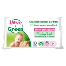 Love & Green Lingettes Hypoallergéniques à la Fleur d'Oranger 64 lingettes pour Peau Normale