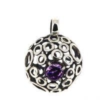 Pendentif en argent grosse boule alvéolée et cristal mauve