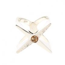 Bague en argent croix et cristal rose orangé