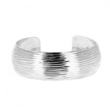 Bracelet en argent strié manchette courbée petit poignet