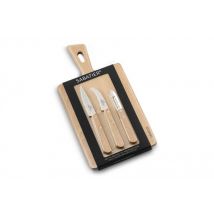 Set de cuisine Sabatier International bois de hêtre planche à découper + 2 couteaux + 1 éplucheur