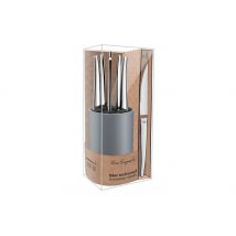 Bloc couteaux Lou Laguiole Jet gris - 6 couteaux à steak dentés