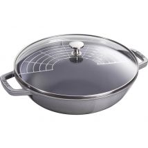 Wok fonte Staub 30cm + couvercle en verre + grille Gris graphite