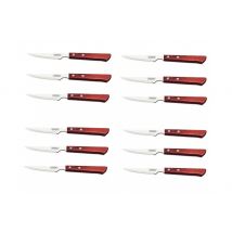Coffret de 12 couteaux à steak Tramontina lame 10cm micro-dentée manche rouge