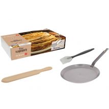 Box De Buyer Crêpesparty avec poêle en fer pinceau et spatule