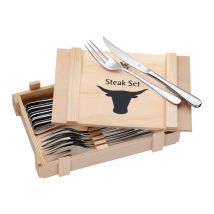 Set de couverts en inox 18/10 WMF Holzkass - 6 couteaux à steak et 6 fourchettes