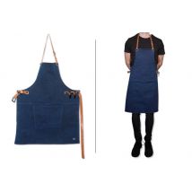 Tablier pour barbecue DutchDeluxes en coton et cuir - 81 x 68 cm Bleu marine