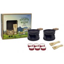 2 services à raclette à la bougie Cookut Lumi avec poêlons et spatules - Édition limitée Vache - Marron