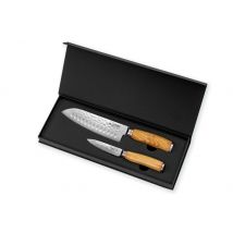 Coffret 2 couteaux de cuisine Wusaki Damas 10Cr en acier japonais - Santoku + Office