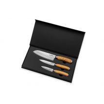 Coffret 3 couteaux de cuisine Wusaki Damas 10Cr en acier japonais - Santoku + Chef + Office