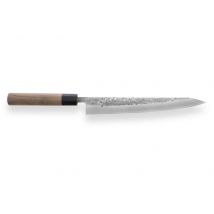 Couteau sujihiki japonais traditionnel Wusaki Nakata BS2 manche en noyer - Lame San Mai 24cm