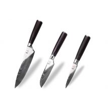 Coffret de couteaux Kutoyama Black Pakka 3 pièces : office + santoku + chef