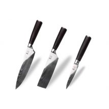 Coffret de couteaux Kutoyama Black Pakka 3 pièces : office + nakiri + chef