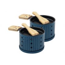 2 services à raclette à la bougie Cookut Lumi avec spatules en bois Bleu