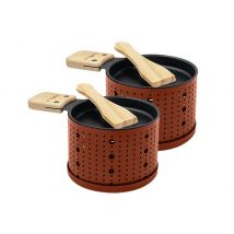 2 services à raclette à la bougie Cookut Lumi avec spatules en bois Rouge
