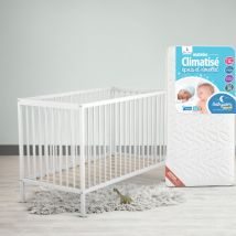 Lit bébé bois blanc + matelas bébé climatisé