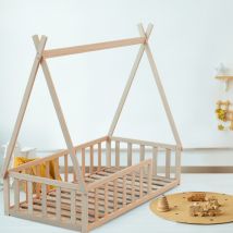 Lit TIPI au sol 70x140 Bois hêtre brut
