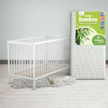 Lit bébé ESSENTIEL bois blanc + matelas bébé Bamboo