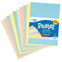 Pastel A3 Card 220gsm (Pack of 50) Paper & Card 5 assorted colours - Primrose Yellow, Peppermint Green, Peach, Cornflower Blue & Spring Green