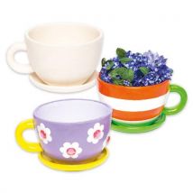 Cup & Saucer Ceramic Planters (Box of 2) Paint & Decorate, Size Approx 12cm x 10cm x 7.5cm, Nature Craft Kits