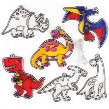 Dinosaur Suncatchers (Pack of 8) Decoration Craft Kits, 8 Assorted Designs, Silver Hanging Cord Included, Acrylic