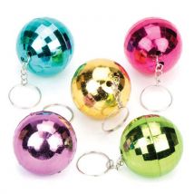 Disco Glitter Ball Keyrings (Pack of 6) Pocket Money Toys, Assorted Colours - Pink, Purple, Green, Blue, Gold, Silver