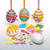 Easter Egg Mosaic Bauble Kits (Pack of 4) Foam Tiles & Ribbon Included, 4 Colourways & 4 Assorted Designs, No Glue Required