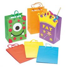 Coloured Paper Bags - 6 Strong Paper Bags with carry handles. Assorted colours. Bag size 22cm x 16cm