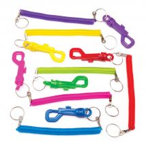 Extendable Belt Clip Keyrings (Pack of 6) Pocket Money Toys 6 assorted colours - Red, Pink, Green, Yellow, Purple & Blue
