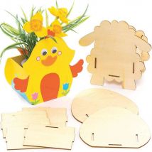 Easter Wooden Flowerpot Kits (Pack of 3) Easter Crafts For Kids, 3 Designs - Chick, Lamb & Egg, Decorate & Personalise