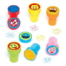 Funny Face Self-Inking Stampers (Pack of 10) Small Toys 6 assorted ink colours - Green, Yellow, Pink, Blue, Orange & Red