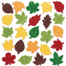 Leaf Glitter Foam Stickers (Pack of 144) Stickers 6 assorted colours - Red, Yellow, Orange, Brown, Green & Dark Green