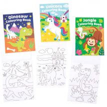Mini Colouring Books (Pack of 12) 4 Assorted Themes - Jungle, Unicorn, Dinosaur & Sealife, 20 Colouring Pages