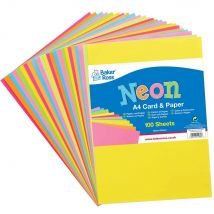 Neon A4 Card & Paper Value Pack (Pack of 102) 6 Assorted Colours, Card Weight 220gsm & Paper Weight 80gsm