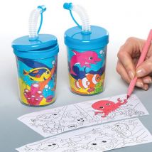 Sealife Colour-in Bendy Straw Cups (Pack of 3)