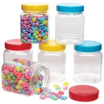 Storage Jars with Coloured Lids - Pack of 6. 3 Assorted Lid Colours. Plastic. 7.5 cm Height.