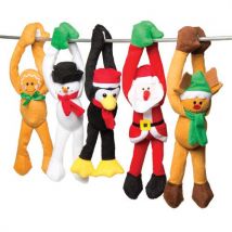 Christmas Character Plushies - 5 Assorted Hanging Soft Toys With Gripping Hands. Plush Stuffed Toys Stocking Fillers. Size 21cm.