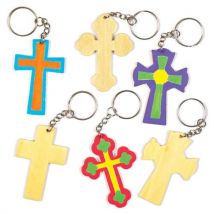 Cross Wooden Keyrings (Pack of 8) Wood Craft Kits For Kids
