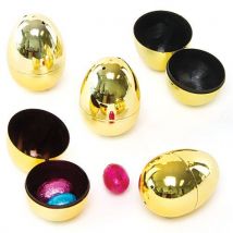 Golden Eggs (Pack of 10) Pocket Money Toys, 2-Part Hinged Eggs, 4cm x 6cm