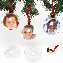Large Transparent Photo Baubles (Pack of 4) Christmas Crafts, Add Your Own Picture, 75mm, Plastic