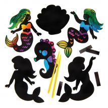 Mermaid Scratch Art Magnets (Pack of 10) Craft Kits Scratch Art