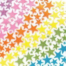 Pastel Glitter Star Foam Stickers (Pack of 200) Stickers, 6 Assorted Pastel Colours - Pink, Yellow, Blue, Orange, Purple & Green