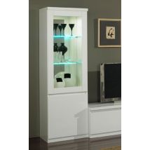 Vitrine 1 porte avec leds Roma laqué blanc Blanc - 191 x 58 x 40cm - Basika